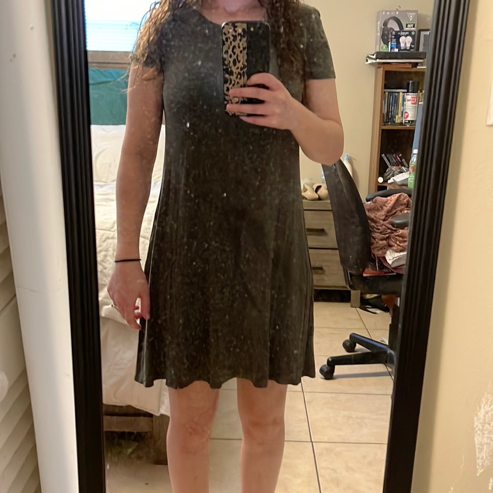 Green Shirt Dress with Crisscross Back